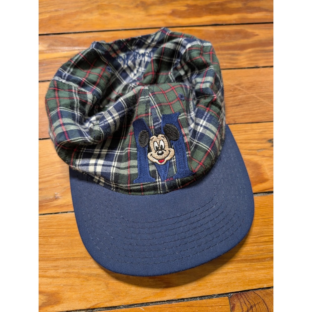 Disney Goofy's Hat Co Kids Navy Green Plaid Mickey Mouse Vtg 90s Snapback